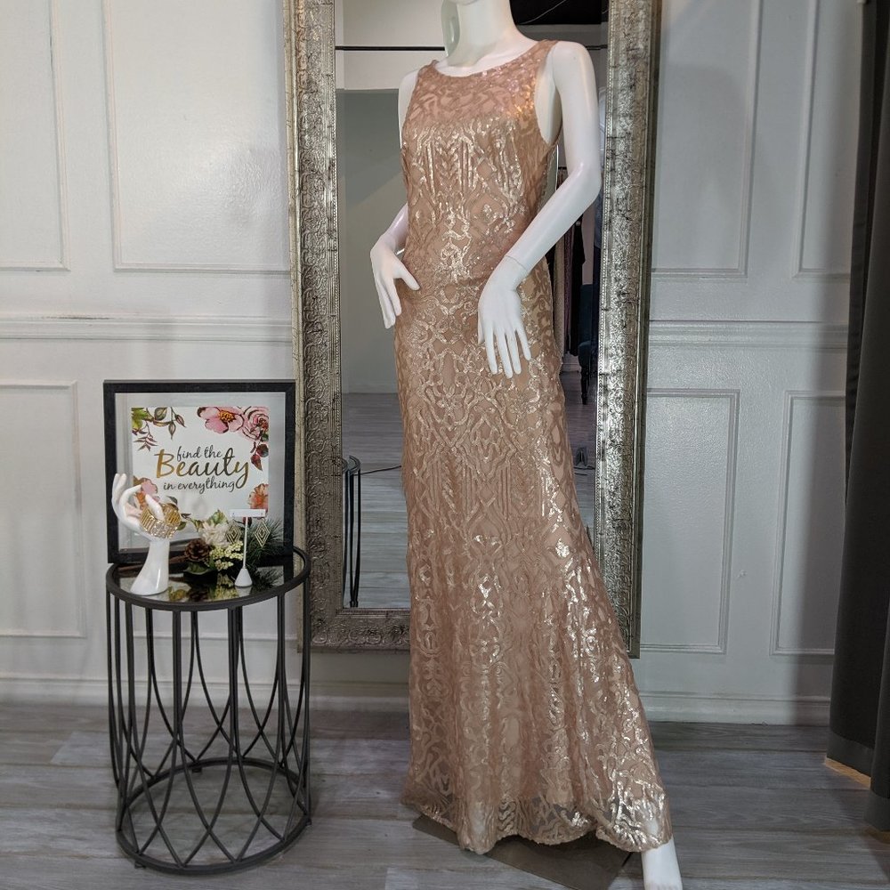 Rose Gold Pink Formal Evening Dress Gown